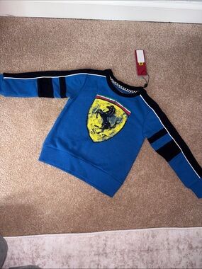 Ferrari Blue Crewneck Sweater with Yellow Shield Emblem